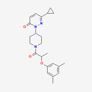 molecular formula C23H29N3O3 B2989664 6-Cyclopropyl-2-[1-[2-(3,5-dimethylphenoxy)propanoyl]piperidin-4-yl]pyridazin-3-one CAS No. 2309186-33-0