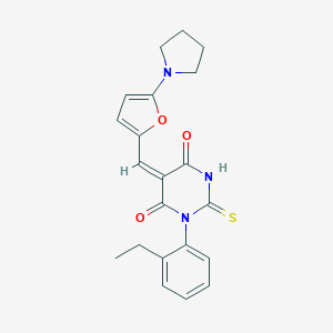 molecular formula C21H21N3O3S B298967 1-(2-ethylphenyl)-5-{[5-(1-pyrrolidinyl)-2-furyl]methylene}-2-thioxodihydro-4,6(1H,5H)-pyrimidinedione 