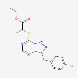 molecular formula C16H16ClN5O2S B2989671 ethyl 2-((3-(4-chlorobenzyl)-3H-[1,2,3]triazolo[4,5-d]pyrimidin-7-yl)thio)propanoate CAS No. 896678-49-2