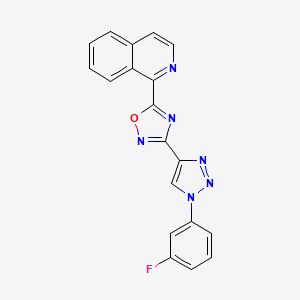 molecular formula C19H11FN6O B2989697 1-{3-[1-(3-fluorophenyl)-1H-1,2,3-triazol-4-yl]-1,2,4-oxadiazol-5-yl}isoquinoline CAS No. 1251590-12-1