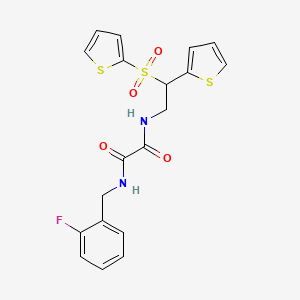 molecular formula C19H17FN2O4S3 B2989719 N-(2-fluorobenzyl)-N'-[2-(2-thienyl)-2-(2-thienylsulfonyl)ethyl]ethanediamide CAS No. 896340-89-9
