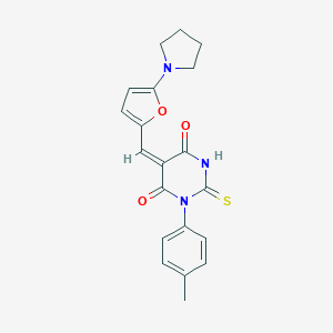 molecular formula C20H19N3O3S B298972 1-(4-methylphenyl)-5-{[5-(1-pyrrolidinyl)-2-furyl]methylene}-2-thioxodihydro-4,6(1H,5H)-pyrimidinedione 