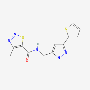 4-Methyl-N-[(2-methyl-5-thiophen-2-ylpyrazol-3-yl)methyl]thiadiazole-5-carboxamide