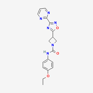 molecular formula C18H18N6O3 B2989725 N-(4-ethoxyphenyl)-3-(3-(pyrimidin-2-yl)-1,2,4-oxadiazol-5-yl)azetidine-1-carboxamide CAS No. 1324506-63-9