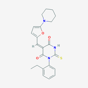 molecular formula C22H23N3O3S B298973 1-(2-ethylphenyl)-5-{[5-(1-piperidinyl)-2-furyl]methylene}-2-thioxodihydro-4,6(1H,5H)-pyrimidinedione 