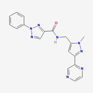 molecular formula C18H16N8O B2989731 N-((1-甲基-3-(吡嗪-2-基)-1H-吡唑-5-基)甲基)-2-苯基-2H-1,2,3-三唑-4-甲酰胺 CAS No. 2034322-97-7