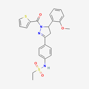 molecular formula C23H23N3O4S2 B2989749 N-[4-[3-(2-methoxyphenyl)-2-(thiophene-2-carbonyl)-3,4-dihydropyrazol-5-yl]phenyl]ethanesulfonamide CAS No. 852141-38-9