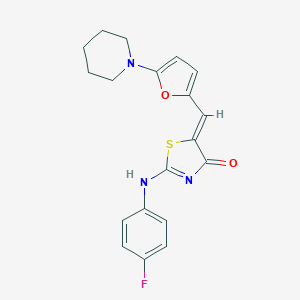 (5Z)-2-(4-fluoroanilino)-5-[(5-piperidin-1-ylfuran-2-yl)methylidene]-1,3-thiazol-4-one