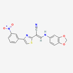 molecular formula C19H12N4O4S B2989757 (E)-3-(benzo[d][1,3]dioxol-5-ylamino)-2-(4-(3-nitrophenyl)thiazol-2-yl)acrylonitrile CAS No. 377057-92-6