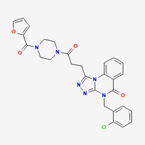 molecular formula C28H25ClN6O4 B2989761 4-(2-chlorobenzyl)-1-{3-[4-(2-furoyl)piperazin-1-yl]-3-oxopropyl}[1,2,4]triazolo[4,3-a]quinazolin-5(4H)-one CAS No. 902963-76-2