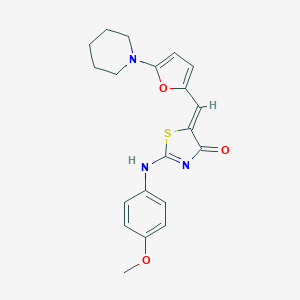 molecular formula C20H21N3O3S B298977 (5Z)-2-(4-methoxyanilino)-5-[(5-piperidin-1-ylfuran-2-yl)methylidene]-1,3-thiazol-4-one 