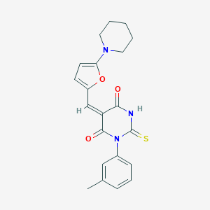 molecular formula C21H21N3O3S B298979 1-(3-methylphenyl)-5-{[5-(1-piperidinyl)-2-furyl]methylene}-2-thioxodihydro-4,6(1H,5H)-pyrimidinedione 