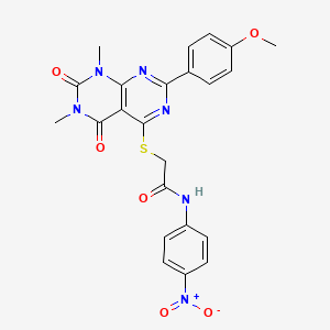 molecular formula C23H20N6O6S B2989794 2-((2-(4-methoxyphenyl)-6,8-dimethyl-5,7-dioxo-5,6,7,8-tetrahydropyrimido[4,5-d]pyrimidin-4-yl)thio)-N-(4-nitrophenyl)acetamide CAS No. 852168-71-9