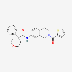 molecular formula C26H26N2O3S B2989799 4-phenyl-N-(2-(thiophene-2-carbonyl)-1,2,3,4-tetrahydroisoquinolin-7-yl)tetrahydro-2H-pyran-4-carboxamide CAS No. 1207006-46-9