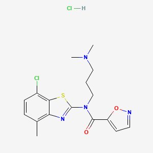 molecular formula C17H20Cl2N4O2S B2989802 N-(7-chloro-4-methylbenzo[d]thiazol-2-yl)-N-(3-(dimethylamino)propyl)isoxazole-5-carboxamide hydrochloride CAS No. 1189993-97-2