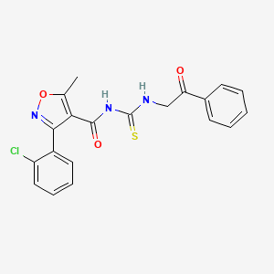 molecular formula C20H16ClN3O3S B2989805 3-(2-氯苯基)-5-甲基-N-((2-氧代-2-苯基乙基)氨基甲硫醇基)异噁唑-4-甲酰胺 CAS No. 536725-60-7