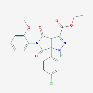 molecular formula C21H18ClN3O5 B298982 Ethyl 6a-(4-chlorophenyl)-5-(2-methoxyphenyl)-4,6-dioxo-1,3a,4,5,6,6a-hexahydropyrrolo[3,4-c]pyrazole-3-carboxylate 