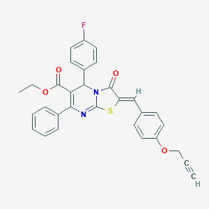 molecular formula C31H23FN2O4S B298983 ethyl 5-(4-fluorophenyl)-3-oxo-7-phenyl-2-[4-(2-propynyloxy)benzylidene]-2,3-dihydro-5H-[1,3]thiazolo[3,2-a]pyrimidine-6-carboxylate 