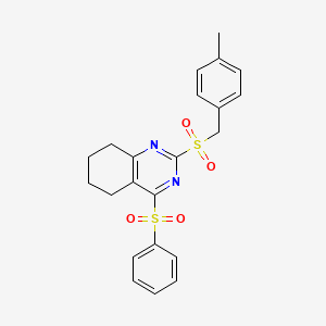 molecular formula C22H22N2O4S2 B2989854 4-Methylbenzyl 4-(phenylsulfonyl)-5,6,7,8-tetrahydro-2-quinazolinyl sulfone CAS No. 478067-50-4