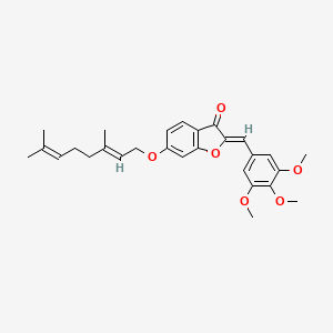 molecular formula C28H32O6 B2989864 (Z)-6-(((E)-3,7-二甲基辛-2,6-二烯-1-基)氧基)-2-(3,4,5-三甲氧基苄亚叉基)苯并呋喃-3(2H)-酮 CAS No. 858768-66-8
