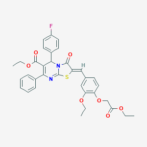 molecular formula C34H31FN2O7S B298990 ethyl 2-[3-ethoxy-4-(2-ethoxy-2-oxoethoxy)benzylidene]-5-(4-fluorophenyl)-3-oxo-7-phenyl-2,3-dihydro-5H-[1,3]thiazolo[3,2-a]pyrimidine-6-carboxylate 