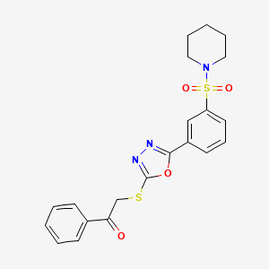 molecular formula C21H21N3O4S2 B2989911 1-Phenyl-2-[[5-(3-piperidin-1-ylsulfonylphenyl)-1,3,4-oxadiazol-2-yl]sulfanyl]ethanone CAS No. 522639-58-3