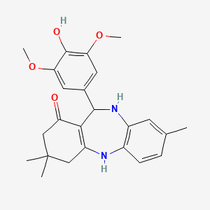 molecular formula C24H28N2O4 B2989939 6-(4-hydroxy-3,5-dimethoxyphenyl)-3,9,9-trimethyl-6,8,10,11-tetrahydro-5H-benzo[b][1,4]benzodiazepin-7-one CAS No. 1020252-03-2