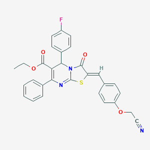 molecular formula C30H22FN3O4S B298994 ethyl 2-[4-(cyanomethoxy)benzylidene]-5-(4-fluorophenyl)-3-oxo-7-phenyl-2,3-dihydro-5H-[1,3]thiazolo[3,2-a]pyrimidine-6-carboxylate 