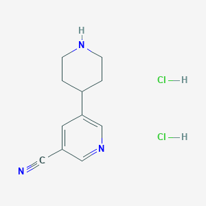 molecular formula C11H15Cl2N3 B2989941 5-(Piperidin-4-yl)nicotinonitrile dihydrochloride CAS No. 1137949-73-5