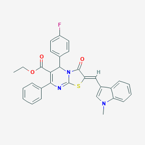 molecular formula C31H24FN3O3S B298995 ethyl 5-(4-fluorophenyl)-2-[(1-methyl-1H-indol-3-yl)methylene]-3-oxo-7-phenyl-2,3-dihydro-5H-[1,3]thiazolo[3,2-a]pyrimidine-6-carboxylate 