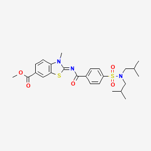 molecular formula C25H31N3O5S2 B2989959 (E)-2-((4-(N,N-二异丁基磺酰基)苯甲酰)亚氨基)-3-甲基-2,3-二氢苯并[d]噻唑-6-甲酸甲酯 CAS No. 850909-18-1