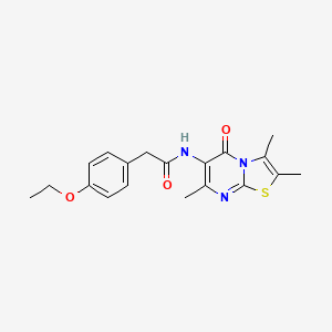 molecular formula C19H21N3O3S B2989970 2-(4-ethoxyphenyl)-N-(2,3,7-trimethyl-5-oxo-5H-thiazolo[3,2-a]pyrimidin-6-yl)acetamide CAS No. 1021039-98-4