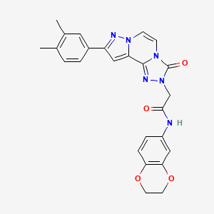 molecular formula C25H22N6O4 B2989978 N-(2,3-二氢-1,4-苯并二噁英-6-基)-2-[11-(3,4-二甲基苯基)-5-氧代-3,4,6,9,10-五氮杂三环[7.3.0.02,6]十二-1(12),2,7,10-四烯-4-基]乙酰胺 CAS No. 1207001-64-6