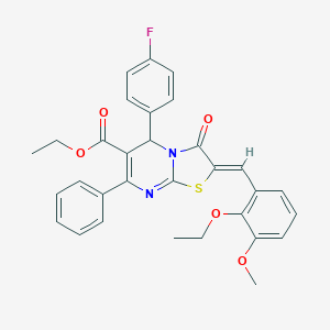 molecular formula C31H27FN2O5S B298999 ethyl 2-(2-ethoxy-3-methoxybenzylidene)-5-(4-fluorophenyl)-3-oxo-7-phenyl-2,3-dihydro-5H-[1,3]thiazolo[3,2-a]pyrimidine-6-carboxylate 