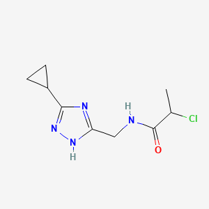 molecular formula C9H13ClN4O B2990001 2-Chloro-N-[(3-cyclopropyl-1H-1,2,4-triazol-5-yl)methyl]propanamide CAS No. 2411257-12-8