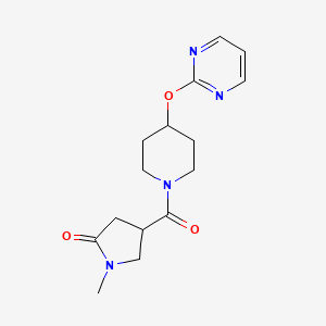 molecular formula C15H20N4O3 B2990013 1-Methyl-4-(4-(pyrimidin-2-yloxy)piperidine-1-carbonyl)pyrrolidin-2-one CAS No. 1421496-86-7