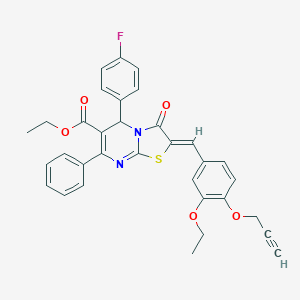 molecular formula C33H27FN2O5S B299003 ethyl 2-[3-ethoxy-4-(2-propynyloxy)benzylidene]-5-(4-fluorophenyl)-3-oxo-7-phenyl-2,3-dihydro-5H-[1,3]thiazolo[3,2-a]pyrimidine-6-carboxylate 