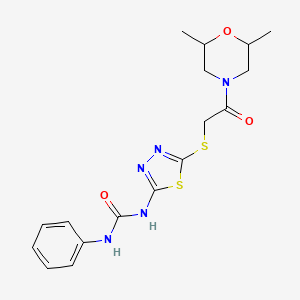molecular formula C17H21N5O3S2 B2990047 1-(5-((2-(2,6-Dimethylmorpholino)-2-oxoethyl)thio)-1,3,4-thiadiazol-2-yl)-3-phenylurea CAS No. 898437-19-9