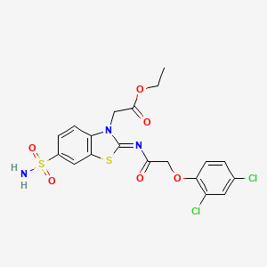 molecular formula C19H17Cl2N3O6S2 B2990055 Ethyl 2-[2-[2-(2,4-dichlorophenoxy)acetyl]imino-6-sulfamoyl-1,3-benzothiazol-3-yl]acetate CAS No. 865247-96-7