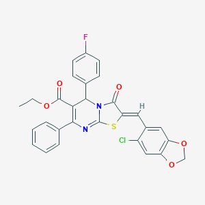 molecular formula C29H20ClFN2O5S B299006 ethyl 2-[(6-chloro-1,3-benzodioxol-5-yl)methylene]-5-(4-fluorophenyl)-3-oxo-7-phenyl-2,3-dihydro-5H-[1,3]thiazolo[3,2-a]pyrimidine-6-carboxylate 