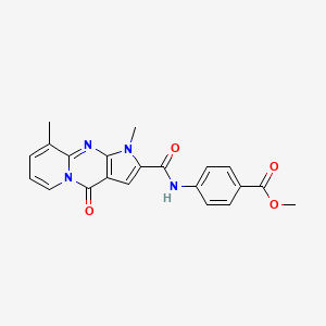 molecular formula C21H18N4O4 B2990066 Methyl 4-(1,9-dimethyl-4-oxo-1,4-dihydropyrido[1,2-a]pyrrolo[2,3-d]pyrimidine-2-carboxamido)benzoate CAS No. 864855-57-2
