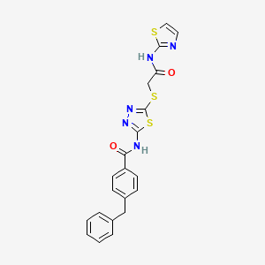 molecular formula C21H17N5O2S3 B2990072 4-benzyl-N-(5-((2-oxo-2-(thiazol-2-ylamino)ethyl)thio)-1,3,4-thiadiazol-2-yl)benzamide CAS No. 392299-73-9