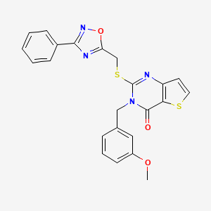 molecular formula C23H18N4O3S2 B2990079 3-(3-甲氧基苄基)-2-(((3-苯基-1,2,4-恶二唑-5-基)甲基)硫)噻吩并[3,2-d]嘧啶-4(3H)-酮 CAS No. 1223788-00-8