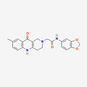 molecular formula C22H21N3O4 B2990089 N-(苯并[d][1,3]二氧杂环戊-5-基)-2-(8-甲基-10-氧代-3,4-二氢苯并[b][1,6]萘啶-2(1H,5H,10H)-基)乙酰胺 CAS No. 1251580-53-6
