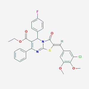 molecular formula C30H24ClFN2O5S B299013 ethyl 2-(3-chloro-4,5-dimethoxybenzylidene)-5-(4-fluorophenyl)-3-oxo-7-phenyl-2,3-dihydro-5H-[1,3]thiazolo[3,2-a]pyrimidine-6-carboxylate 