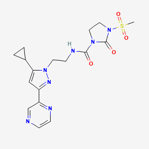 molecular formula C17H21N7O4S B2990157 N-(2-(5-cyclopropyl-3-(pyrazin-2-yl)-1H-pyrazol-1-yl)ethyl)-3-(methylsulfonyl)-2-oxoimidazolidine-1-carboxamide CAS No. 2034506-61-9