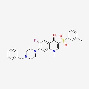 molecular formula C28H28FN3O3S B2990166 7-(4-苄基哌嗪-1-基)-6-氟-1-甲基-3-[(3-甲基苯基)磺酰基]喹啉-4(1H)-酮 CAS No. 892783-83-4