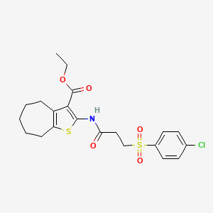 molecular formula C21H24ClNO5S2 B2990171 2-(3-((4-氯苯基)磺酰基)丙酰胺)-5,6,7,8-四氢-4H-环庚并[b]噻吩-3-羧酸乙酯 CAS No. 895461-82-2