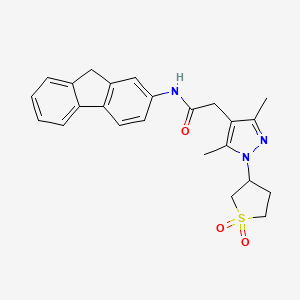 molecular formula C24H25N3O3S B2990182 2-(1-(1,1-dioxidotetrahydrothiophen-3-yl)-3,5-dimethyl-1H-pyrazol-4-yl)-N-(9H-fluoren-2-yl)acetamide CAS No. 1203102-19-5