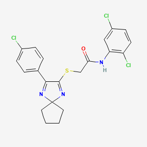 molecular formula C21H18Cl3N3OS B2990199 2-((3-(4-氯苯基)-1,4-二氮杂螺[4.4]壬-1,3-二烯-2-基)硫代)-N-(2,5-二氯苯基)乙酰胺 CAS No. 899934-82-8